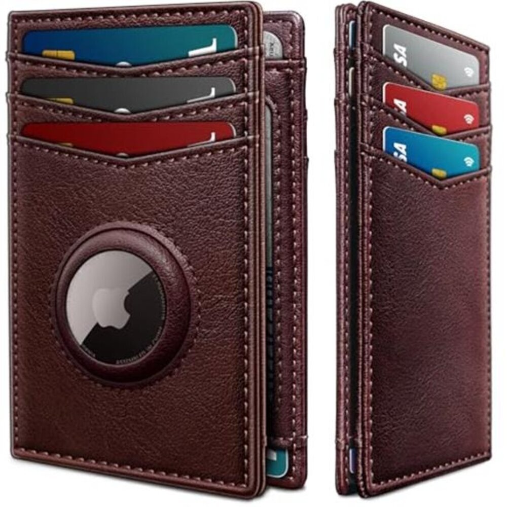 Airtag Slim Leather Wallet for Men - 12-Card Capacity, Magnetic Closure